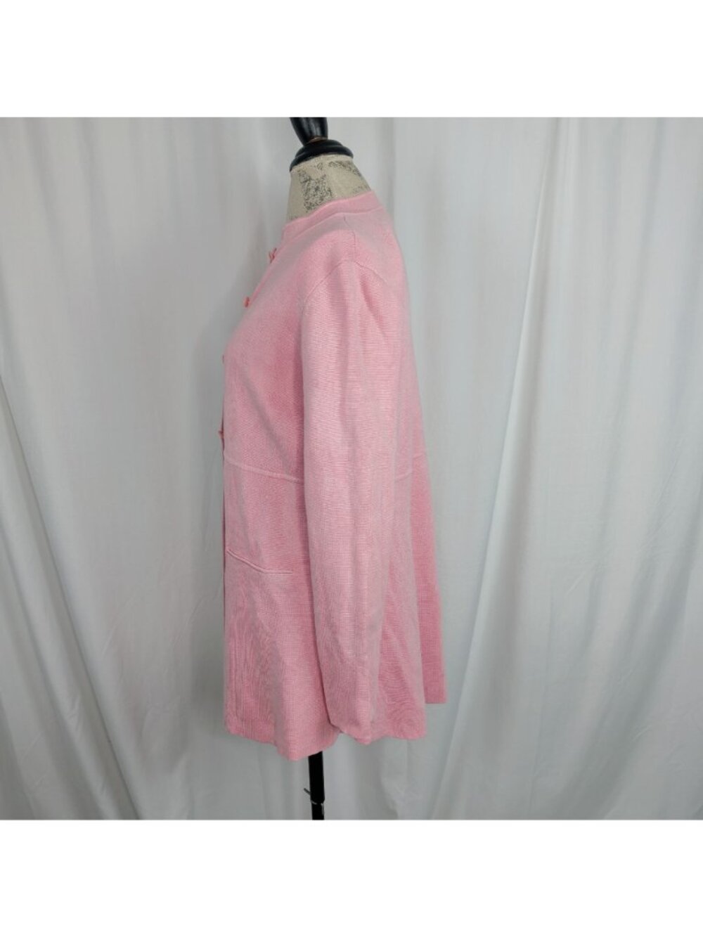 Eileen Fisher Pink Knit Tunic Cardigan Medium Mid Button - Picture 5 of 10